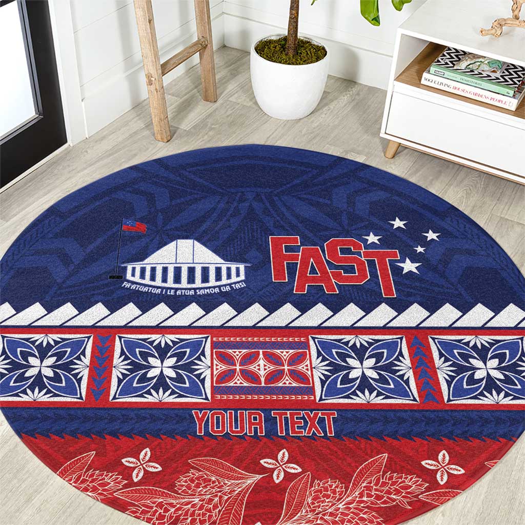 Personalised FAST Samoa Siapo Round Carpet Teuila Flowers Samoan Pattern LT14 Blue - Polynesian Pride