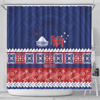 Personalised FAST Samoa Siapo Shower Curtain Teuila Flowers Samoan Pattern - Polynesian Pride