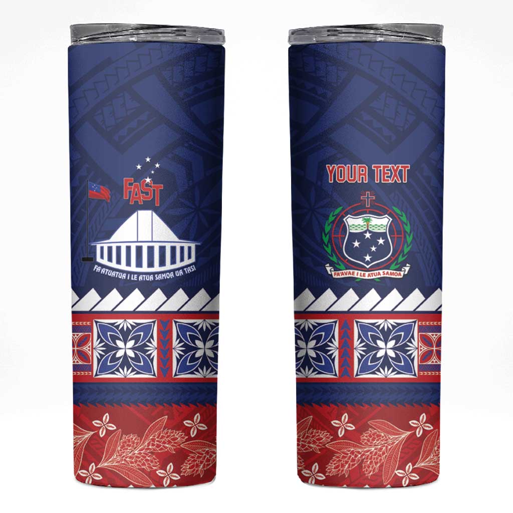 Personalised FAST Samoa Siapo Skinny Tumbler Teuila Flowers Samoan Pattern - Polynesian Pride