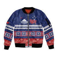 Personalised FAST Samoa Siapo Sleeve Zip Bomber Jacket Teuila Flowers Samoan Pattern - Polynesian Pride