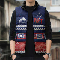Personalised FAST Samoa Siapo Sleeveless Puffer Jacket Teuila Flowers Samoan Pattern - Polynesian Pride