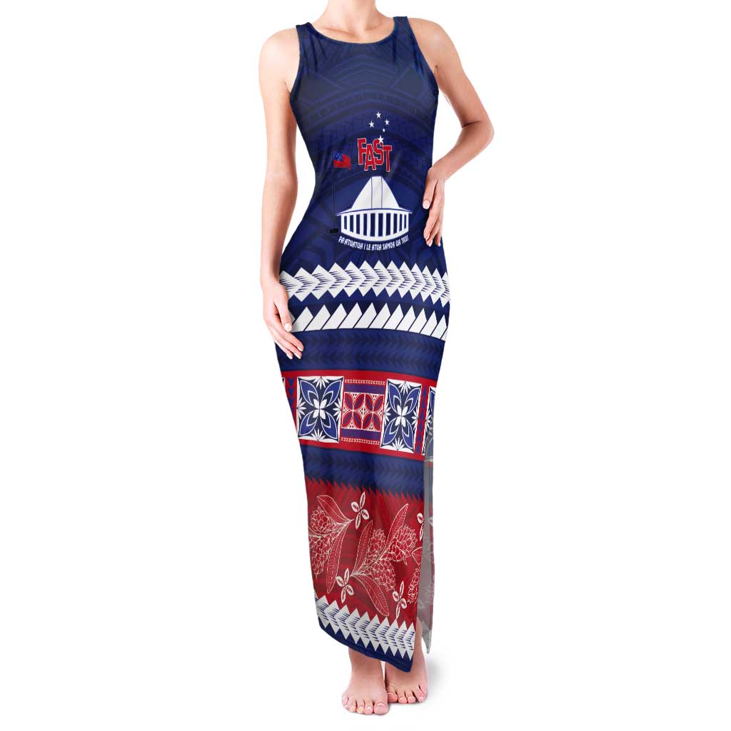 Personalised FAST Samoa Siapo Tank Maxi Dress Teuila Flowers Samoan Pattern - Polynesian Pride