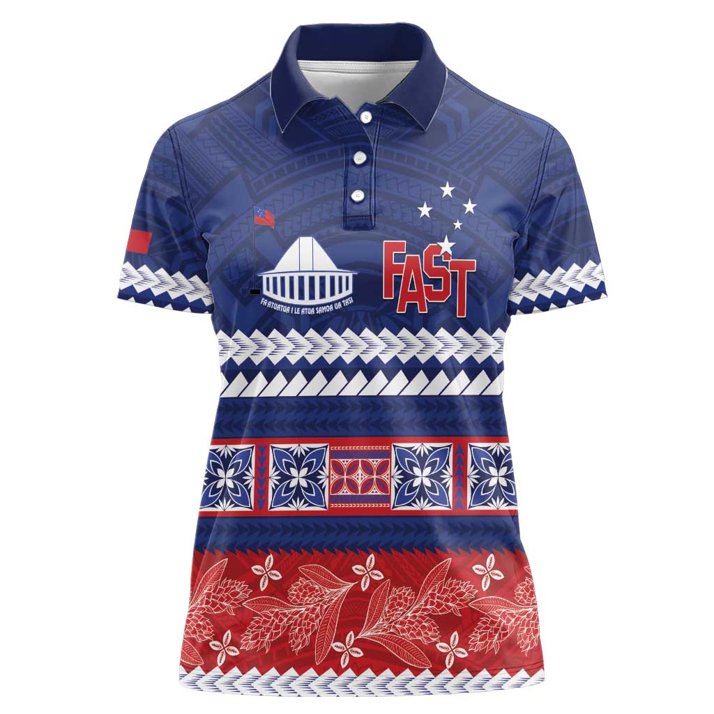 Personalised FAST Samoa Siapo Women Polo Shirt Teuila Flowers Samoan Pattern - Polynesian Pride