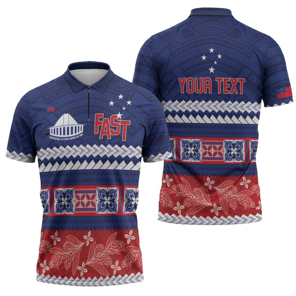 Personalised FAST Samoa Siapo Zipper Polo Shirt Teuila Flowers Samoan Pattern - Polynesian Pride