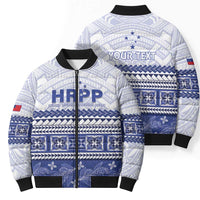 Personalised HRPP Samoa Siapo Bomber Puffer Jacket Teuila Flowers Samoan Pattern - Polynesian Pride