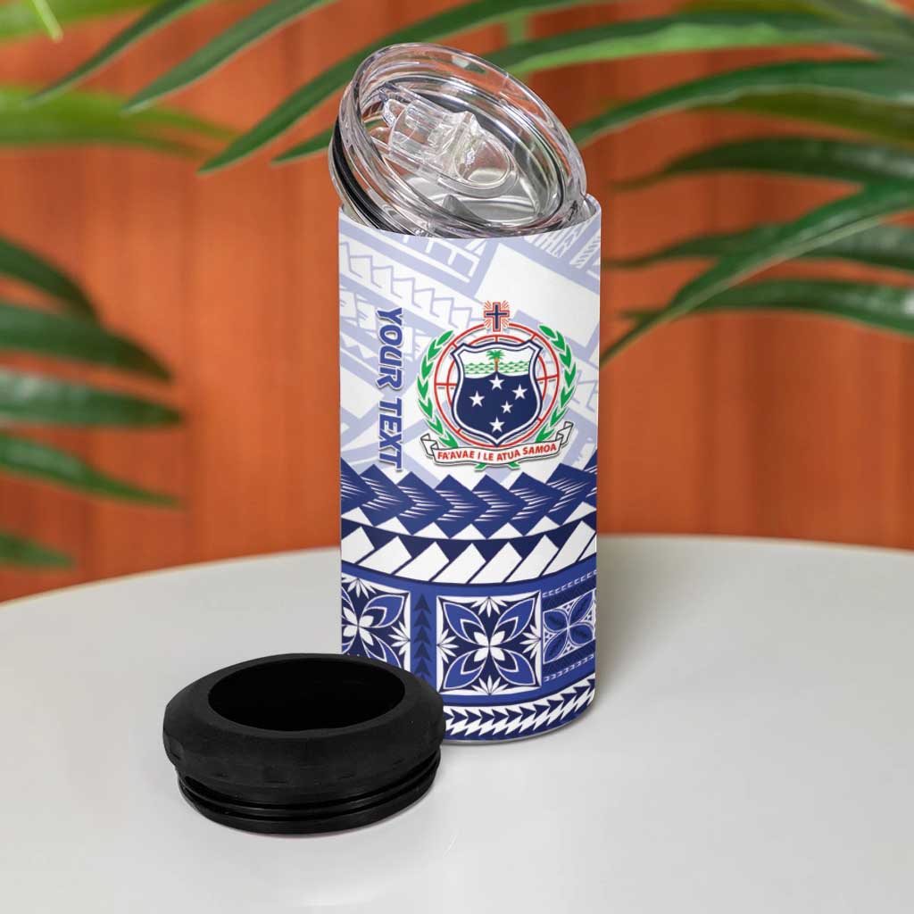 Personalised HRPP Samoa Siapo 4 in 1 Can Cooler Tumbler Teuila Flowers Samoan Pattern - Polynesian Pride