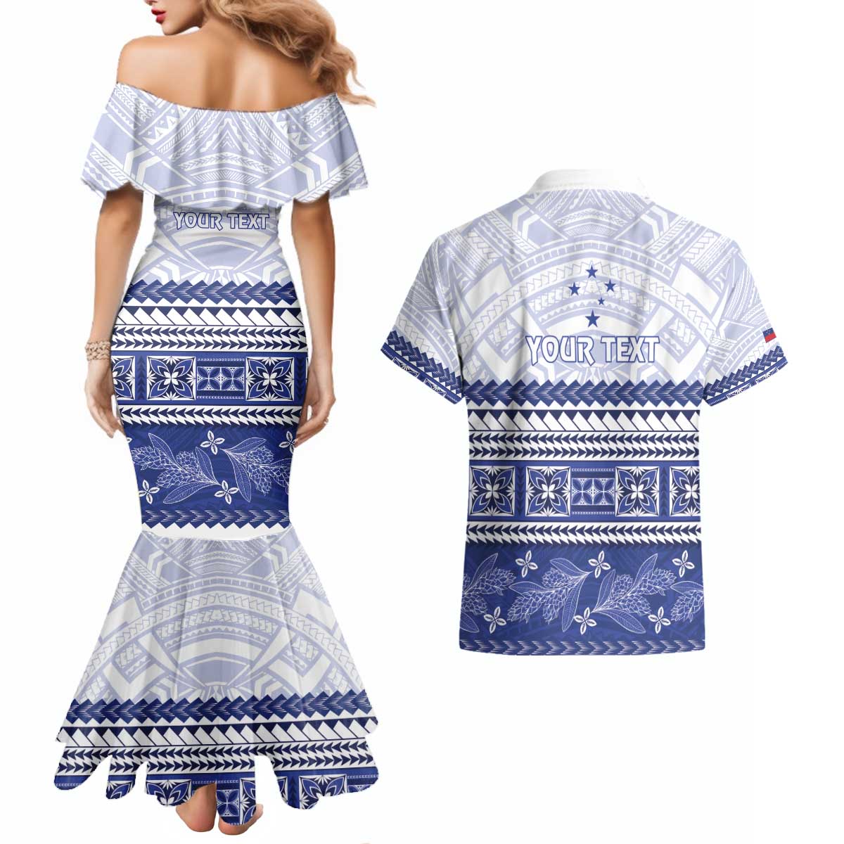 Personalised HRPP Samoa Siapo Couples Matching Mermaid Dress and Hawaiian Shirt Teuila Flowers Samoan Pattern - Polynesian Pride