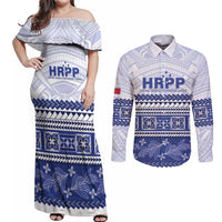 Personalised HRPP Samoa Siapo Couples Matching Off Shoulder Maxi Dress and Long Sleeve Button Shirt Teuila Flowers Samoan Pattern - Polynesian Pride