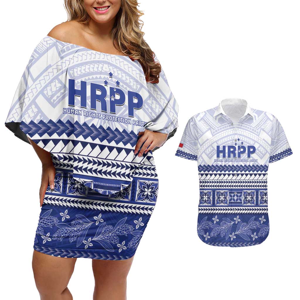 Personalised HRPP Samoa Siapo Couples Matching Off Shoulder Short Dress and Hawaiian Shirt Teuila Flowers Samoan Pattern - Polynesian Pride