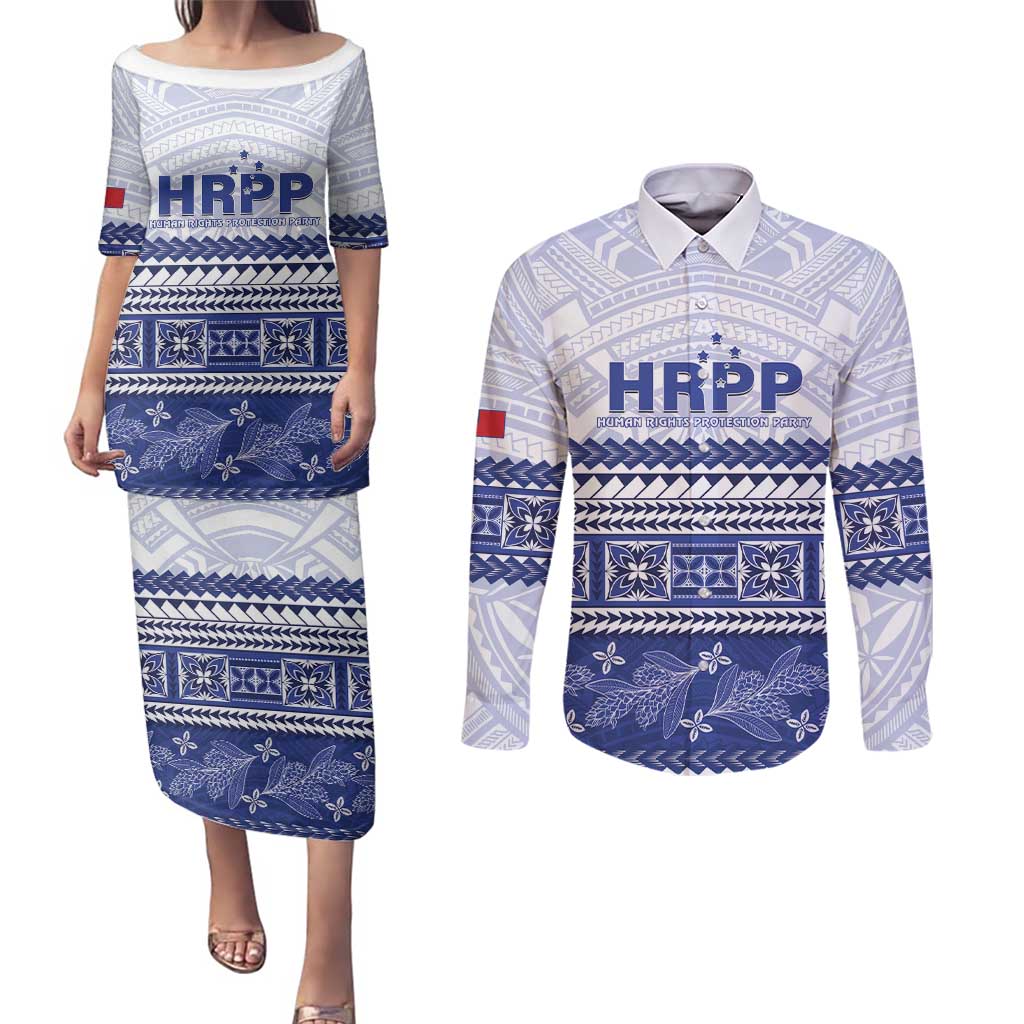 Personalised HRPP Samoa Siapo Couples Matching Puletasi and Long Sleeve Button Shirt Teuila Flowers Samoan Pattern - Polynesian Pride
