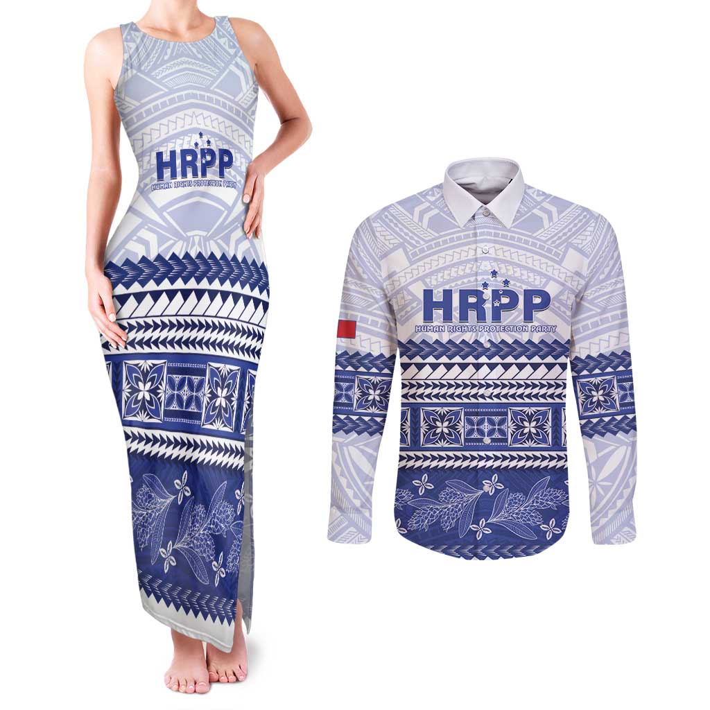 Personalised HRPP Samoa Siapo Couples Matching Tank Maxi Dress and Long Sleeve Button Shirt Teuila Flowers Samoan Pattern - Polynesian Pride