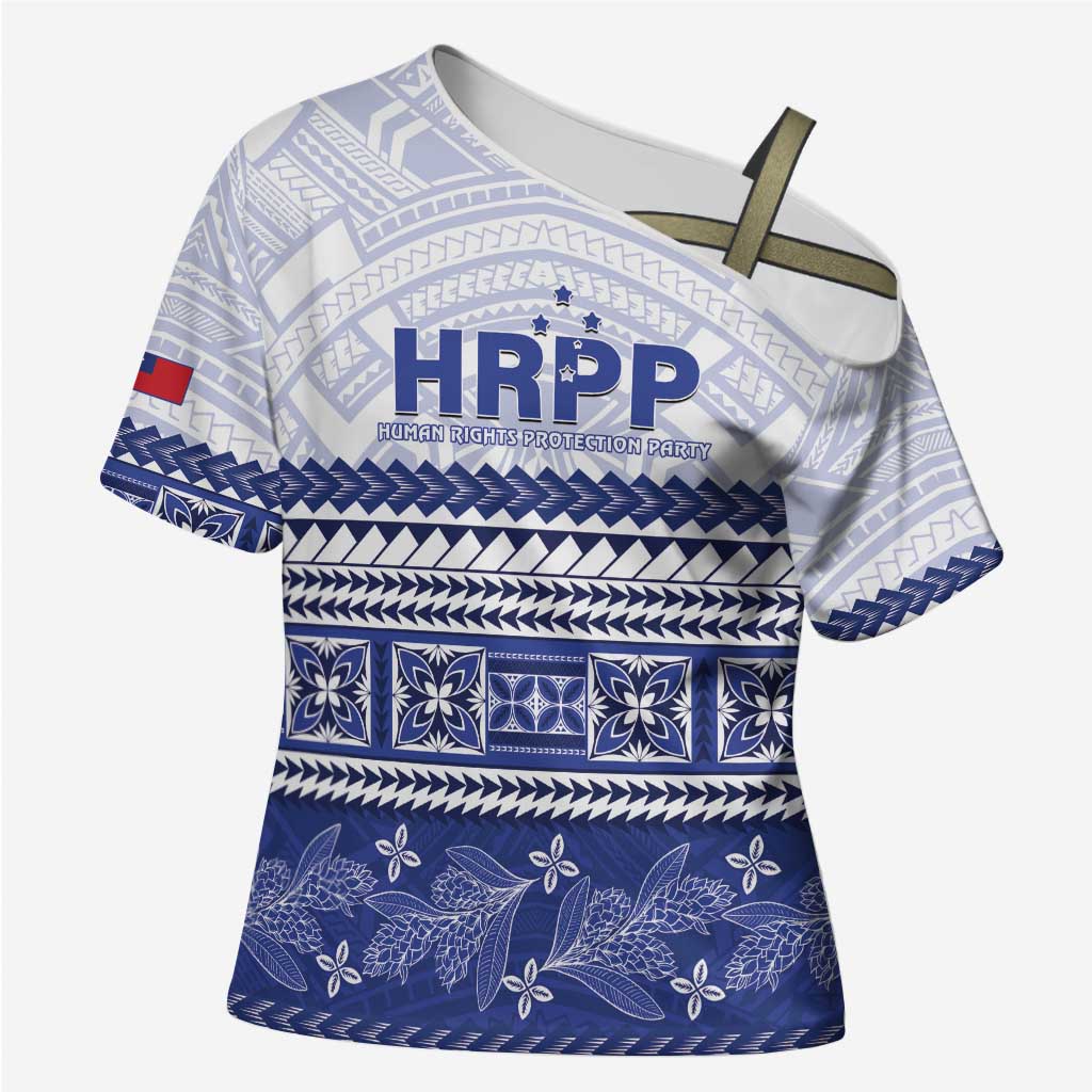 Personalised HRPP Samoa Siapo Cross Shoulder Shirt Teuila Flowers Samoan Pattern - Polynesian Pride