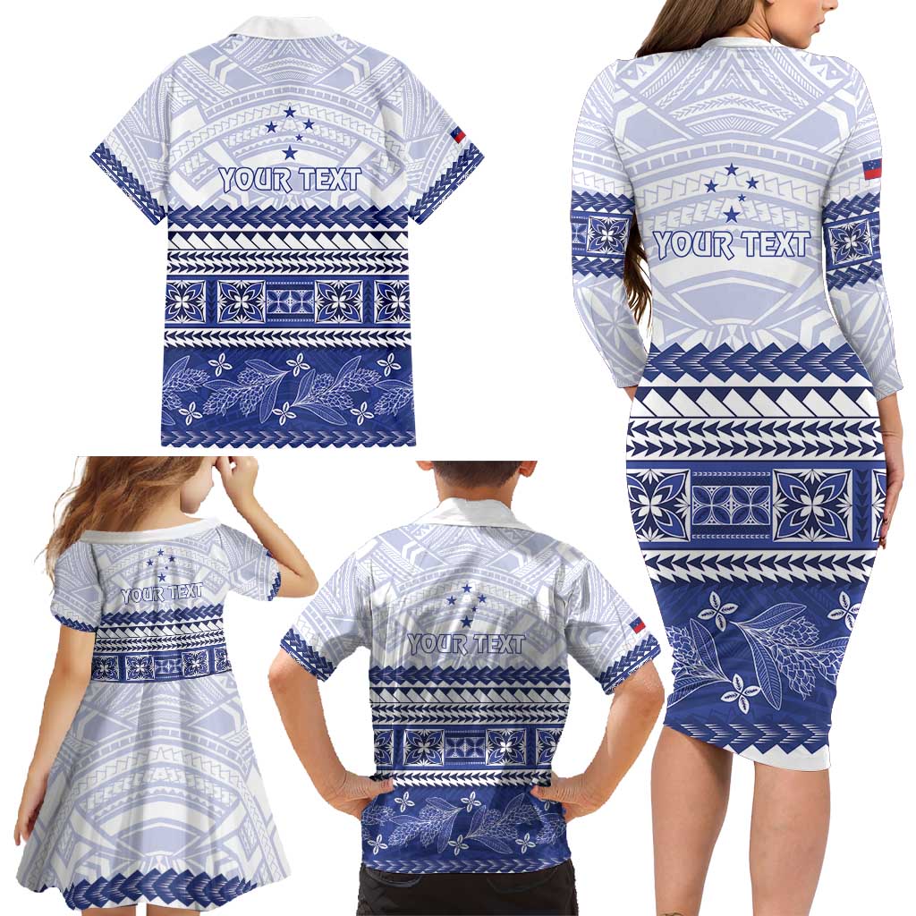 Personalised HRPP Samoa Siapo Family Matching Long Sleeve Bodycon Dress and Hawaiian Shirt Teuila Flowers Samoan Pattern - Polynesian Pride