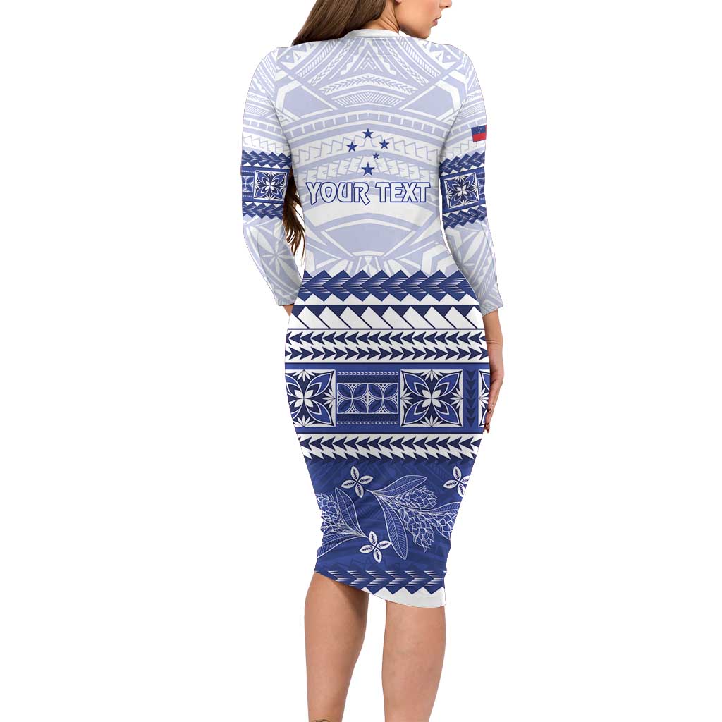 Personalised HRPP Samoa Siapo Long Sleeve Bodycon Dress Teuila Flowers Samoan Pattern - Polynesian Pride