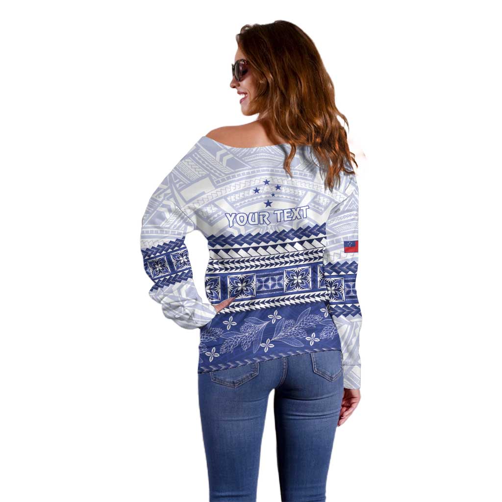 Personalised HRPP Samoa Siapo Off Shoulder Sweater Teuila Flowers Samoan Pattern - Polynesian Pride