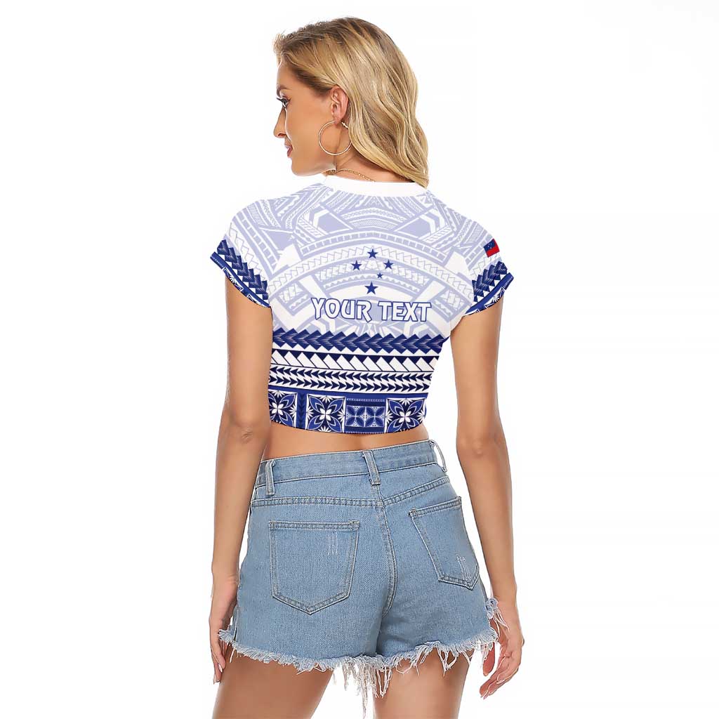 Personalised HRPP Samoa Siapo Raglan Cropped T Shirt Teuila Flowers Samoan Pattern - Polynesian Pride