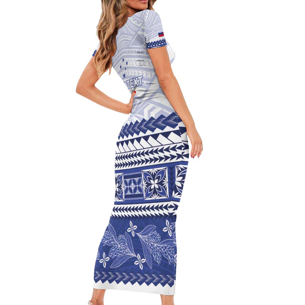 Personalised HRPP Samoa Siapo Short Sleeve Bodycon Dress Teuila Flowers Samoan Pattern - Polynesian Pride