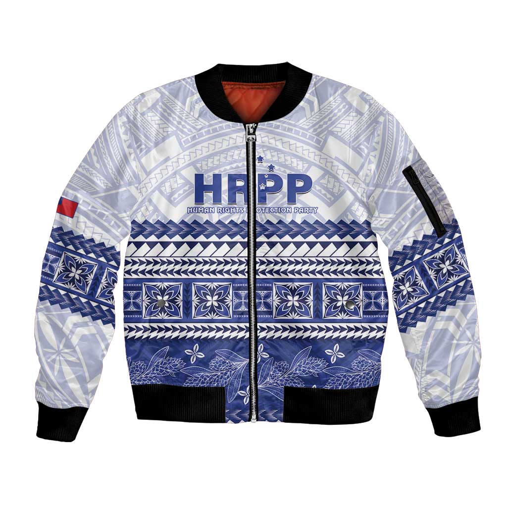 Personalised HRPP Samoa Siapo Sleeve Zip Bomber Jacket Teuila Flowers Samoan Pattern - Polynesian Pride