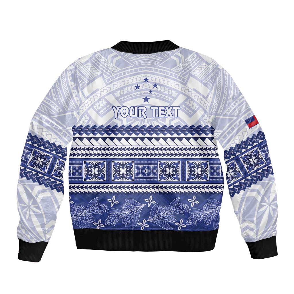 Personalised HRPP Samoa Siapo Sleeve Zip Bomber Jacket Teuila Flowers Samoan Pattern - Polynesian Pride