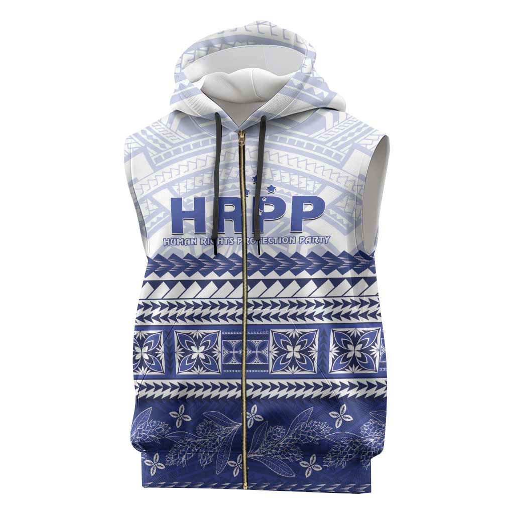Personalised HRPP Samoa Siapo Sleeveless Zip Hoodie Teuila Flowers Samoan Pattern - Polynesian Pride