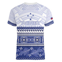 Personalised HRPP Samoa Siapo Women V-Neck T-Shirt Teuila Flowers Samoan Pattern - Polynesian Pride