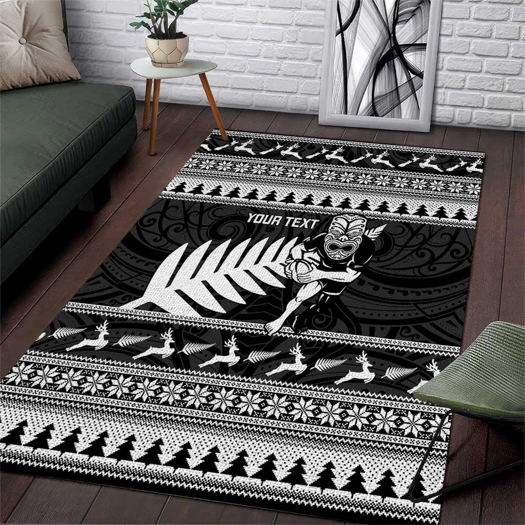 New Zealand Christmas Rugby Personalised Area Rug Meri Kirihimete All Black Maori - Polynesian Pride
