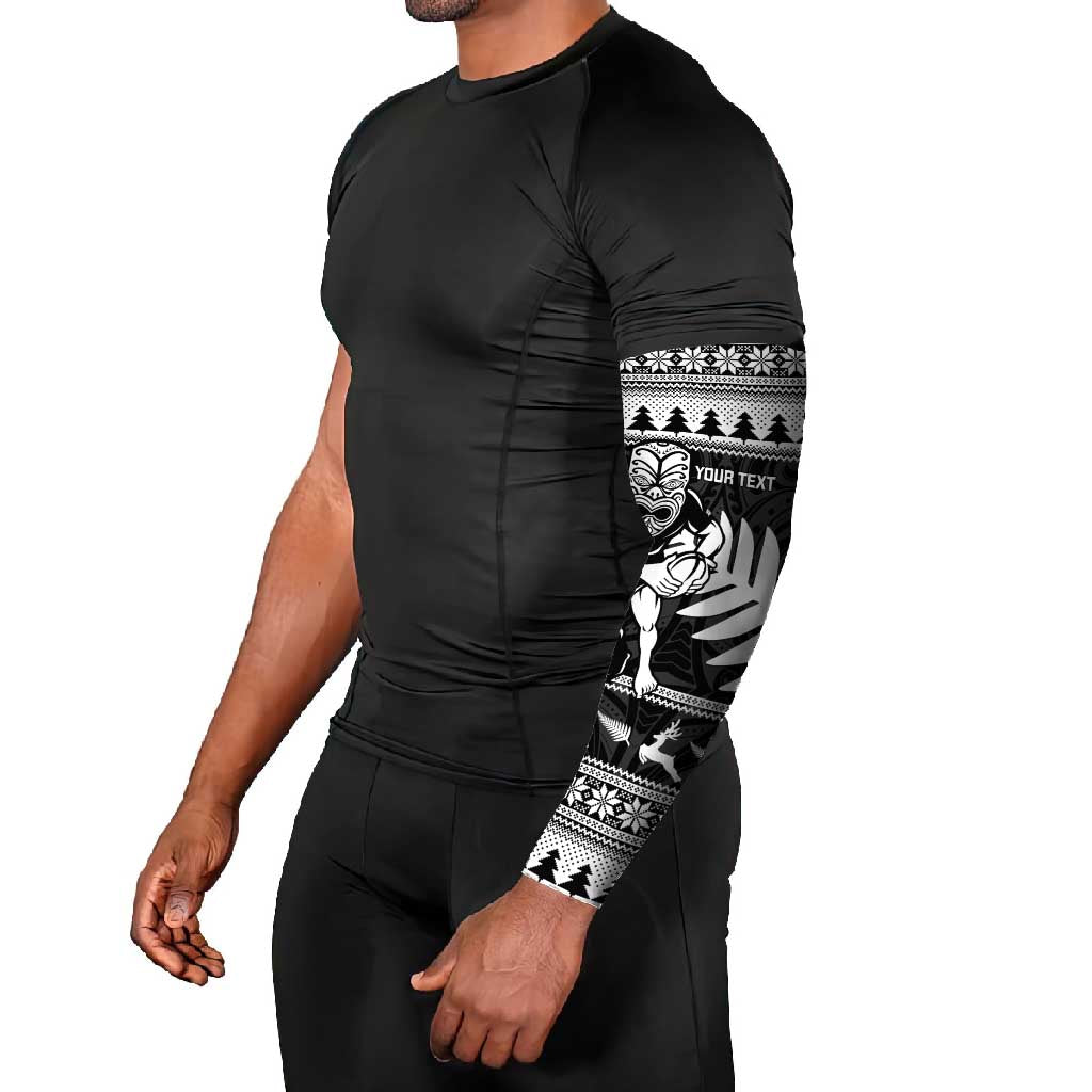 New Zealand Christmas Rugby Personalised Arm Sleeves Meri Kirihimete All Black Maori - Polynesian Pride