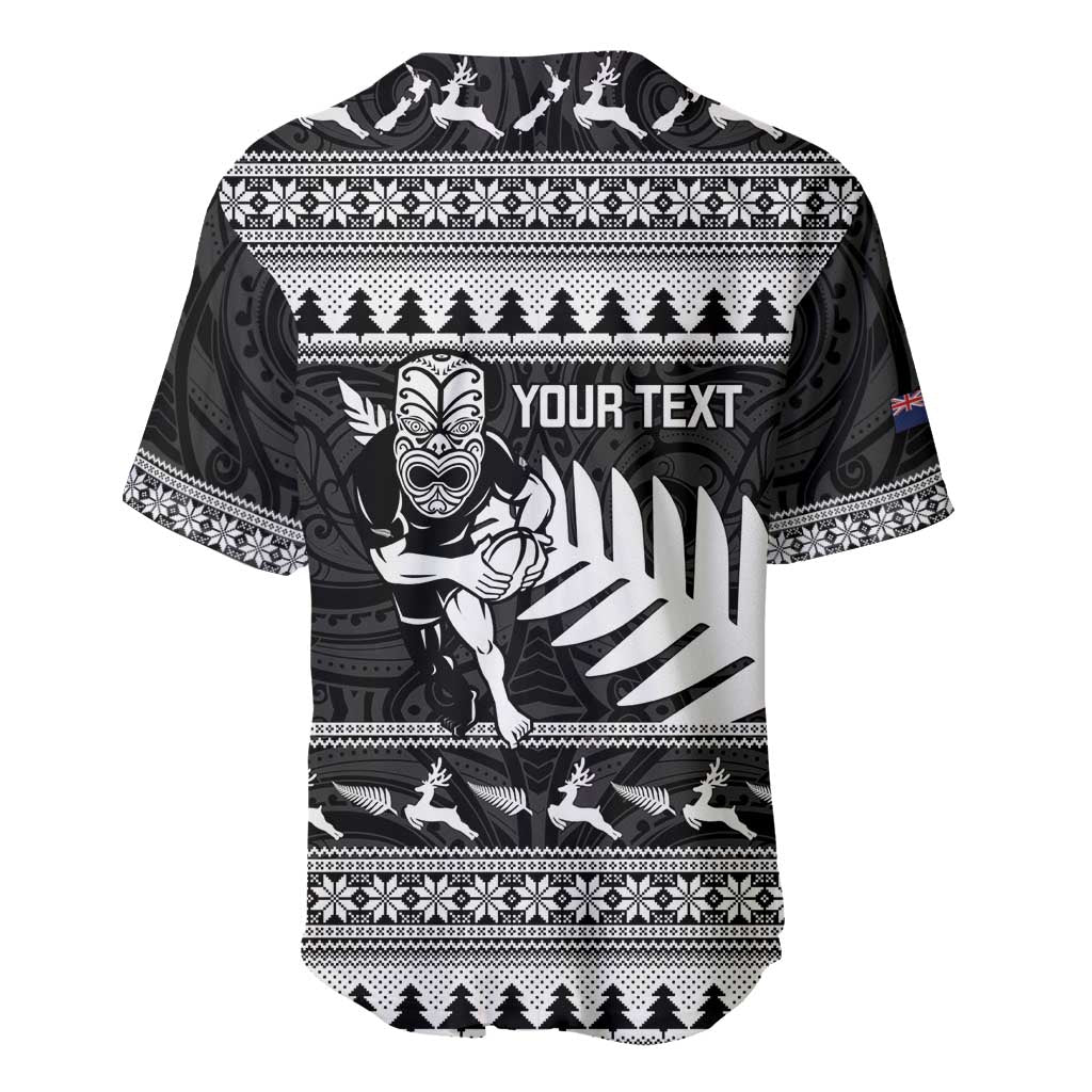 New Zealand Christmas Rugby Personalised Baseball Jersey Meri Kirihimete All Black Maori - Polynesian Pride