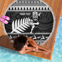 New Zealand Christmas Rugby Personalised Beach Blanket Meri Kirihimete All Black Maori - Polynesian Pride