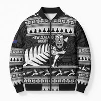 New Zealand Christmas Rugby Personalised Bomber Puffer Jacket Meri Kirihimete All Black Maori - Polynesian Pride