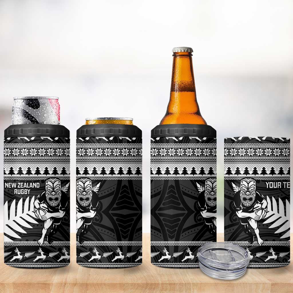 New Zealand Christmas Rugby Personalised 4 in 1 Can Cooler Tumbler Meri Kirihimete All Black Maori - Polynesian Pride