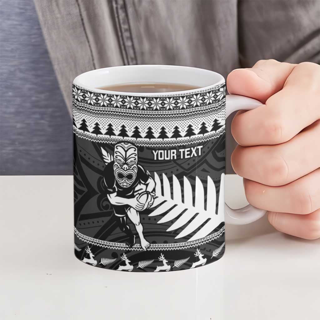 New Zealand Christmas Rugby Personalised Ceramic Mug Meri Kirihimete All Black Maori - Polynesian Pride