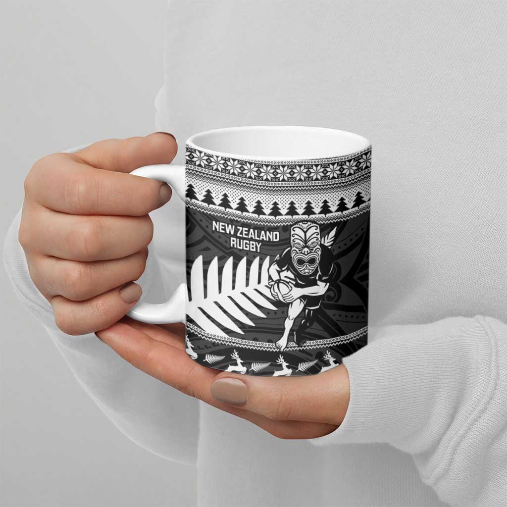 New Zealand Christmas Rugby Personalised Ceramic Mug Meri Kirihimete All Black Maori - Polynesian Pride