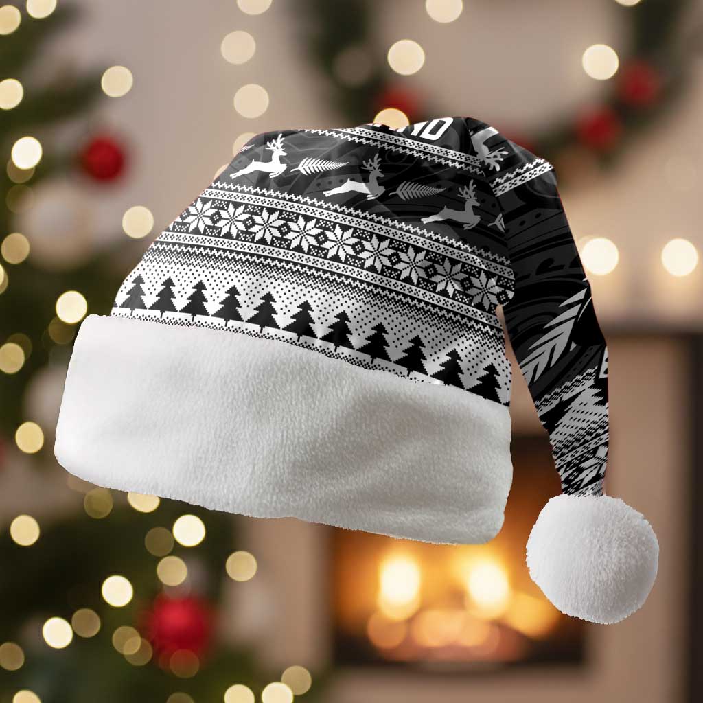 New Zealand Christmas Rugby Personalised Christmas Santa Hat Meri Kirihimete All Black Maori - Polynesian Pride