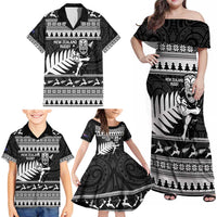 New Zealand Christmas Rugby Personalised Family Matching Off Shoulder Maxi Dress and Hawaiian Shirt Meri Kirihimete All Black Maori - Polynesian Pride