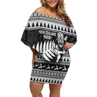 New Zealand Christmas Rugby Personalised Family Matching Off Shoulder Short Dress and Hawaiian Shirt Meri Kirihimete All Black Maori - Polynesian Pride