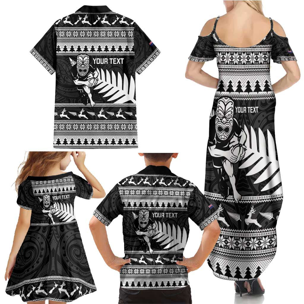 New Zealand Christmas Rugby Personalised Family Matching Summer Maxi Dress and Hawaiian Shirt Meri Kirihimete All Black Maori - Polynesian Pride