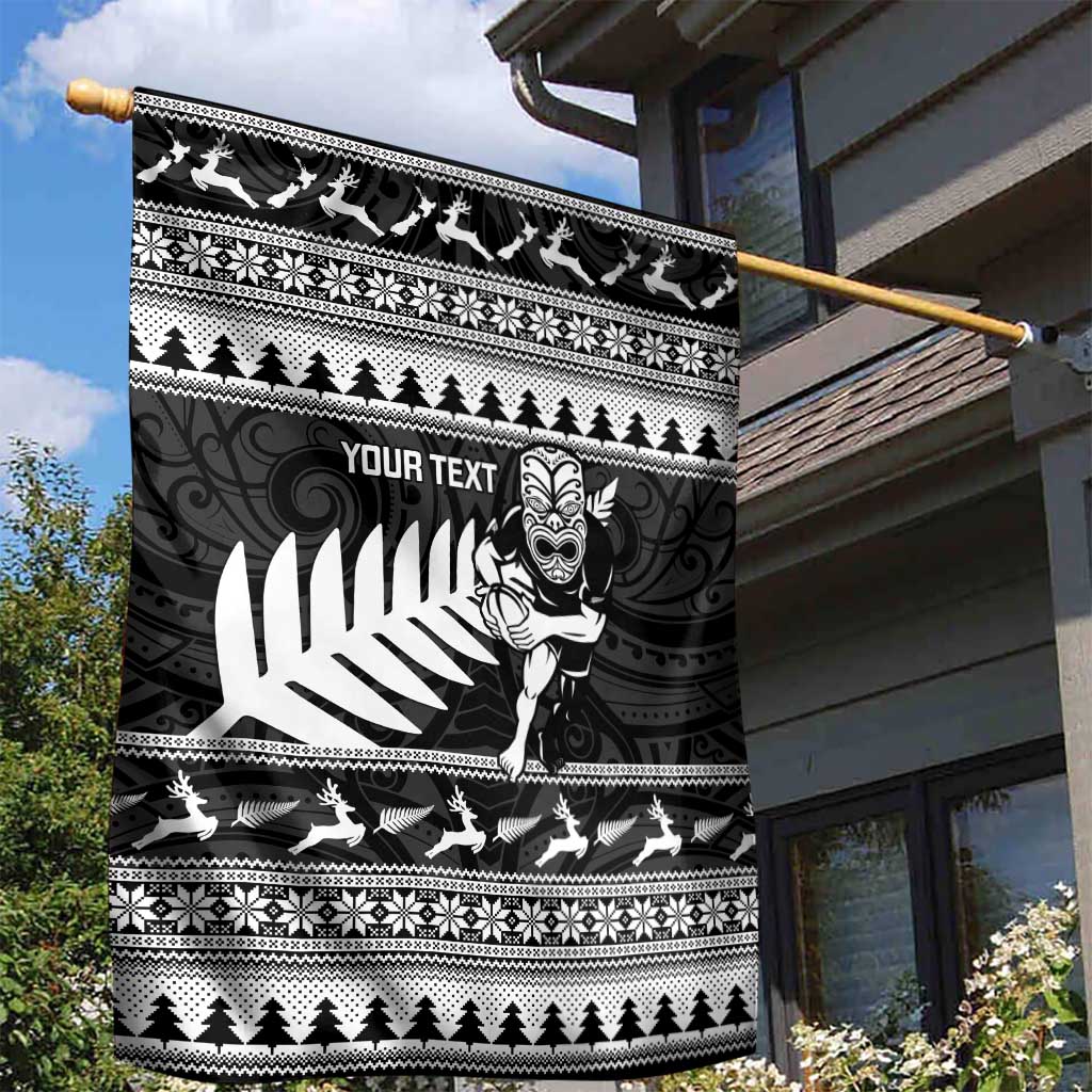 New Zealand Christmas Rugby Personalised Garden Flag Meri Kirihimete All Black Maori - Polynesian Pride