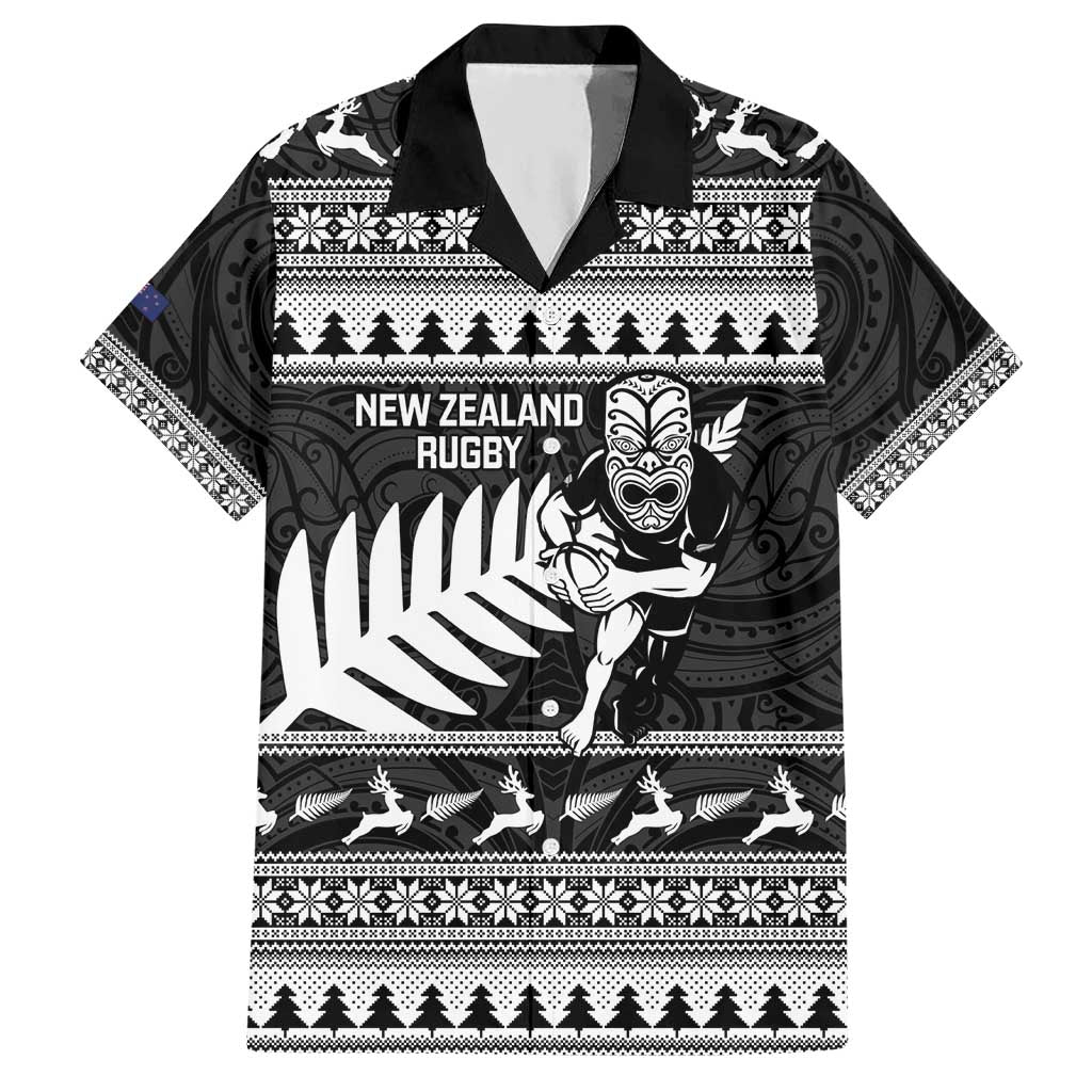 New Zealand Christmas Rugby Personalised Hawaiian Shirt Meri Kirihimete All Black Maori - Polynesian Pride