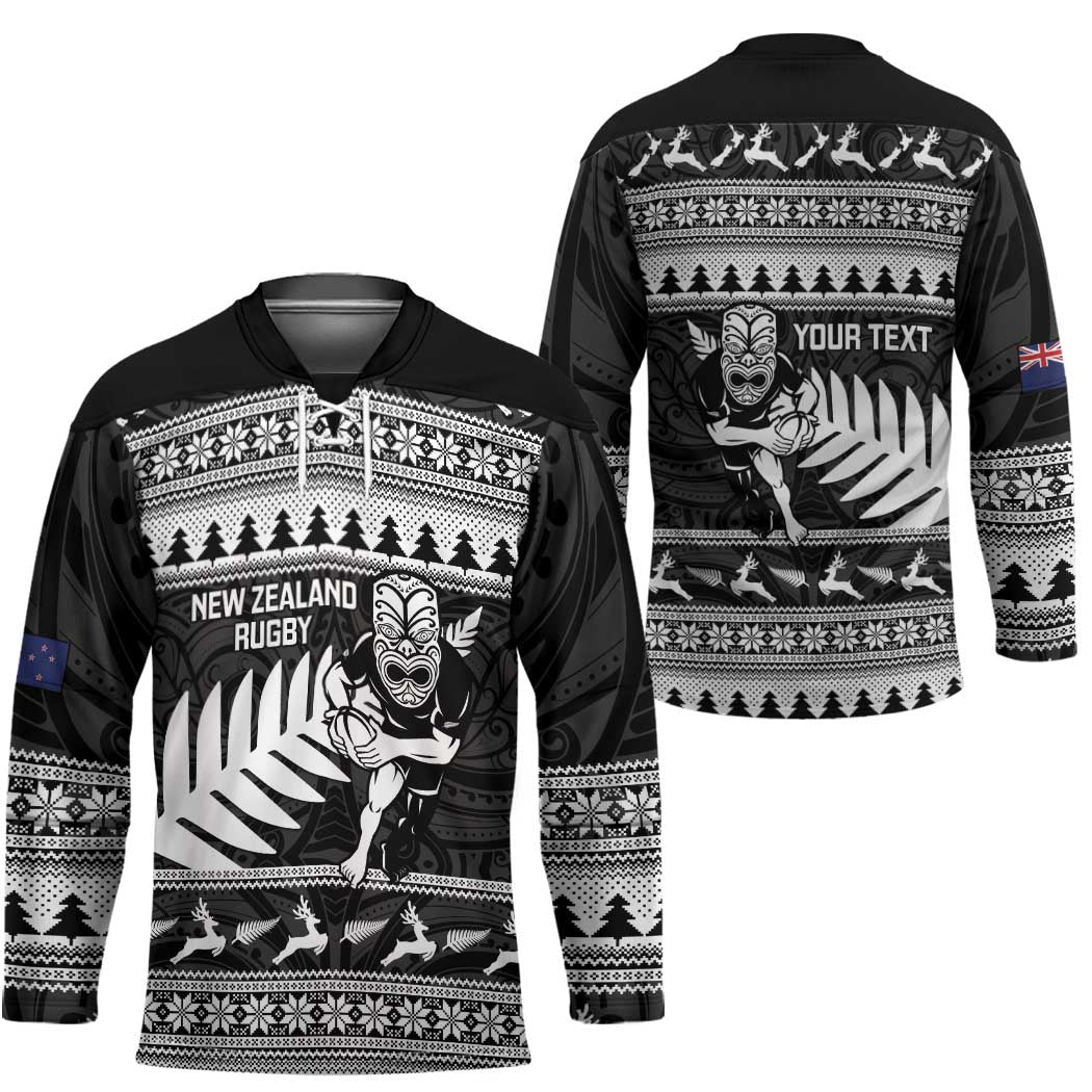 New Zealand Christmas Rugby Personalised Hockey Jersey Meri Kirihimete All Black Maori - Polynesian Pride