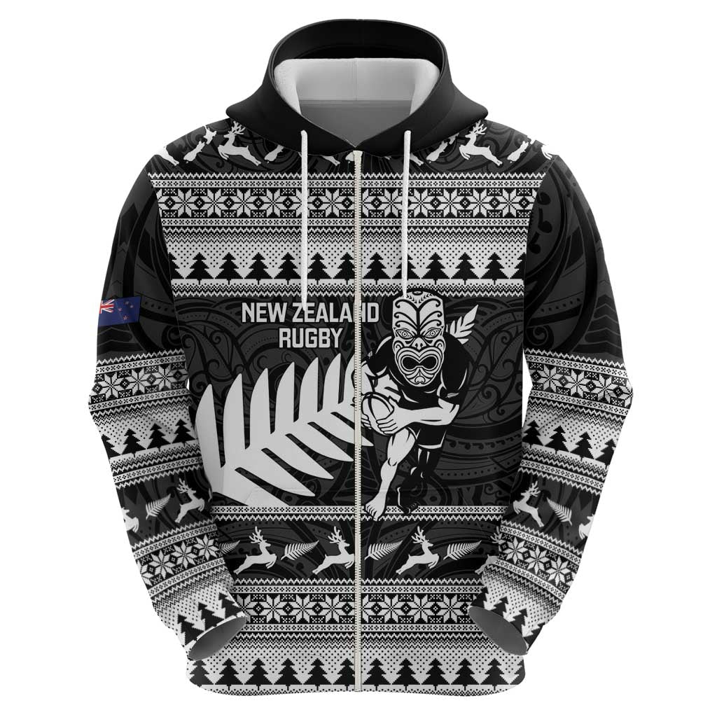 New Zealand Christmas Rugby Personalised Hoodie Meri Kirihimete All Black Maori - Polynesian Pride