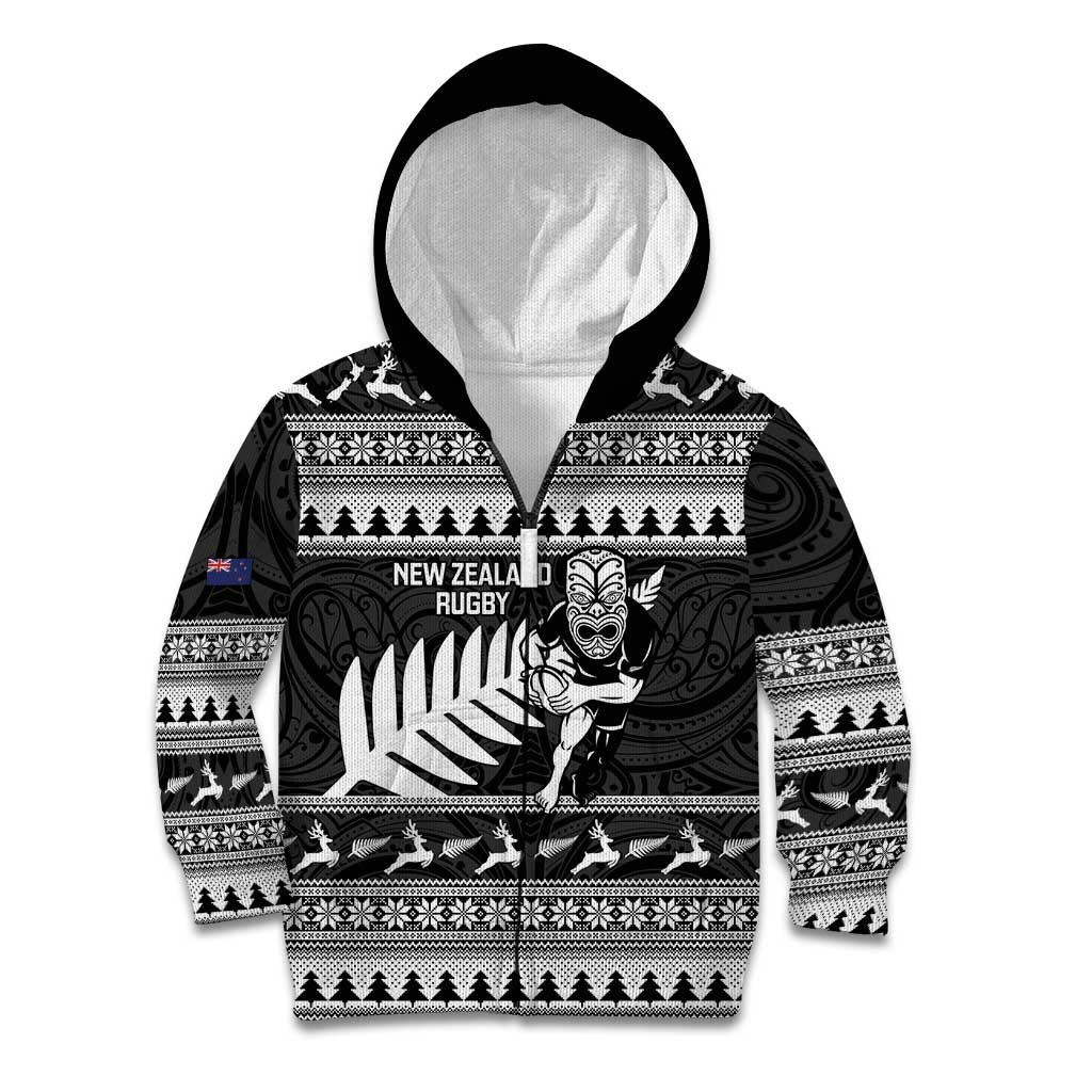 New Zealand Christmas Rugby Personalised Kid Hoodie Meri Kirihimete All Black Maori - Polynesian Pride