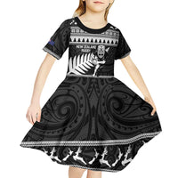 New Zealand Christmas Rugby Personalised Kid Short Sleeve Dress Meri Kirihimete All Black Maori - Polynesian Pride
