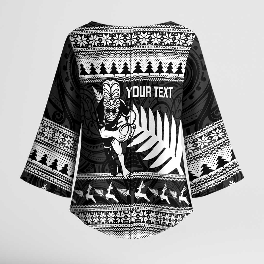 New Zealand Christmas Rugby Personalised Kimono Sleeve Blouse Meri Kirihimete All Black Maori - Polynesian Pride