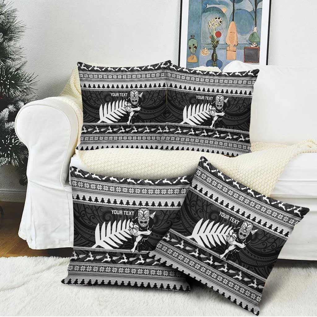 New Zealand Christmas Rugby Personalised Pillow Cover Meri Kirihimete All Black Maori - Polynesian Pride