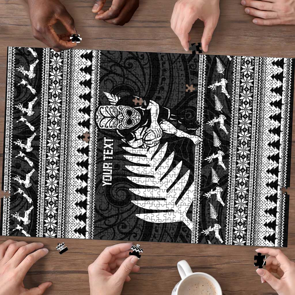 New Zealand Christmas Rugby Personalised Puzzle Meri Kirihimete All Black Maori - Polynesian Pride