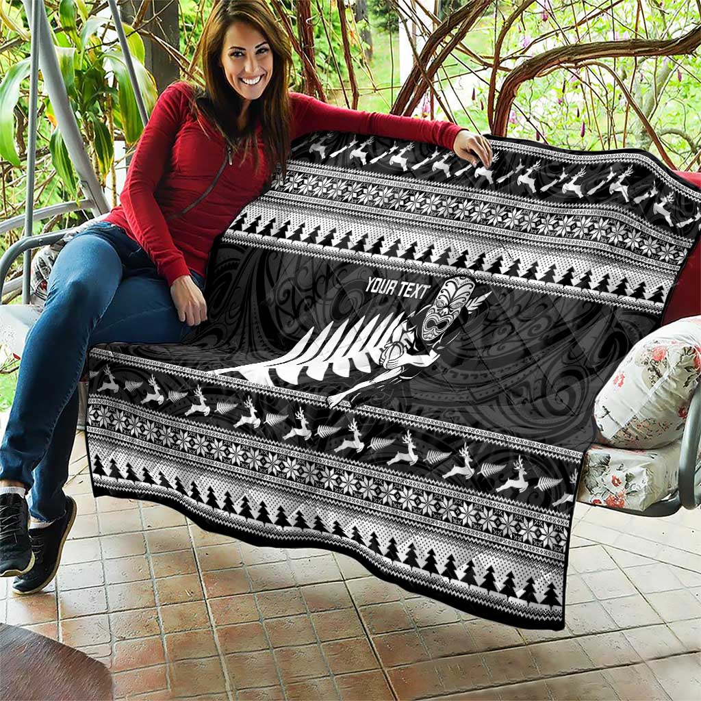 New Zealand Christmas Rugby Personalised Quilt Meri Kirihimete All Black Maori - Polynesian Pride