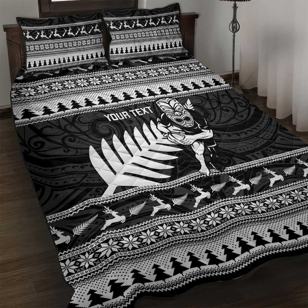 New Zealand Christmas Rugby Personalised Quilt Bed Set Meri Kirihimete All Black Maori - Polynesian Pride