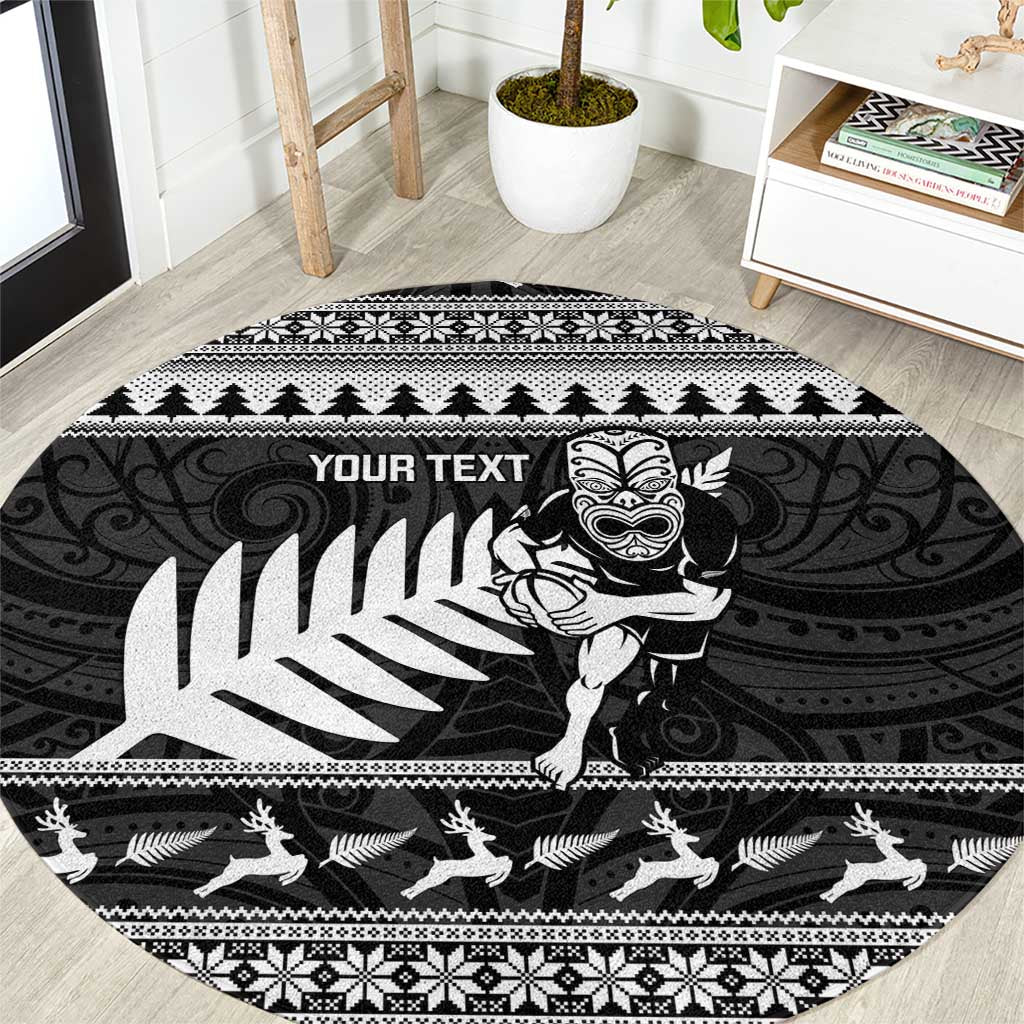 New Zealand Christmas Rugby Personalised Round Carpet Meri Kirihimete All Black Maori - Polynesian Pride