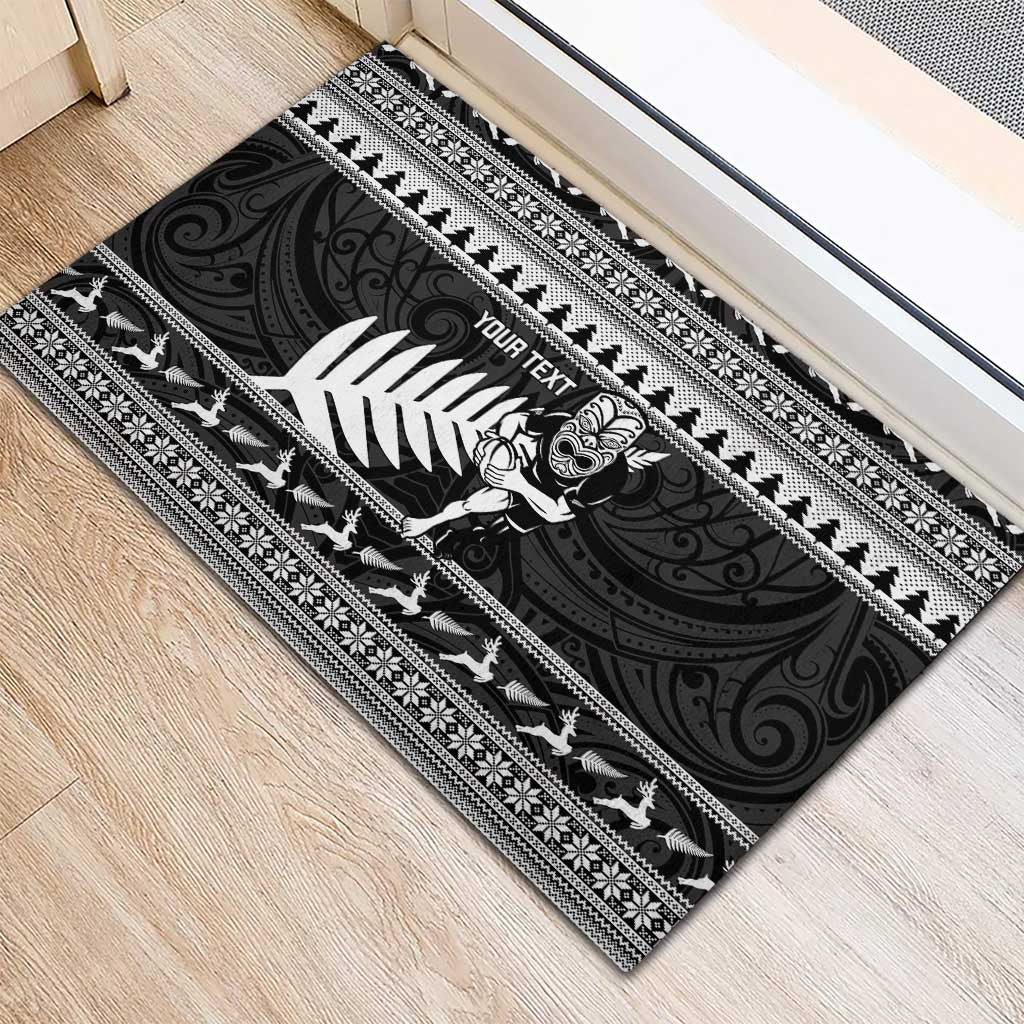 New Zealand Christmas Rugby Personalised Rubber Doormat Meri Kirihimete All Black Maori - Polynesian Pride